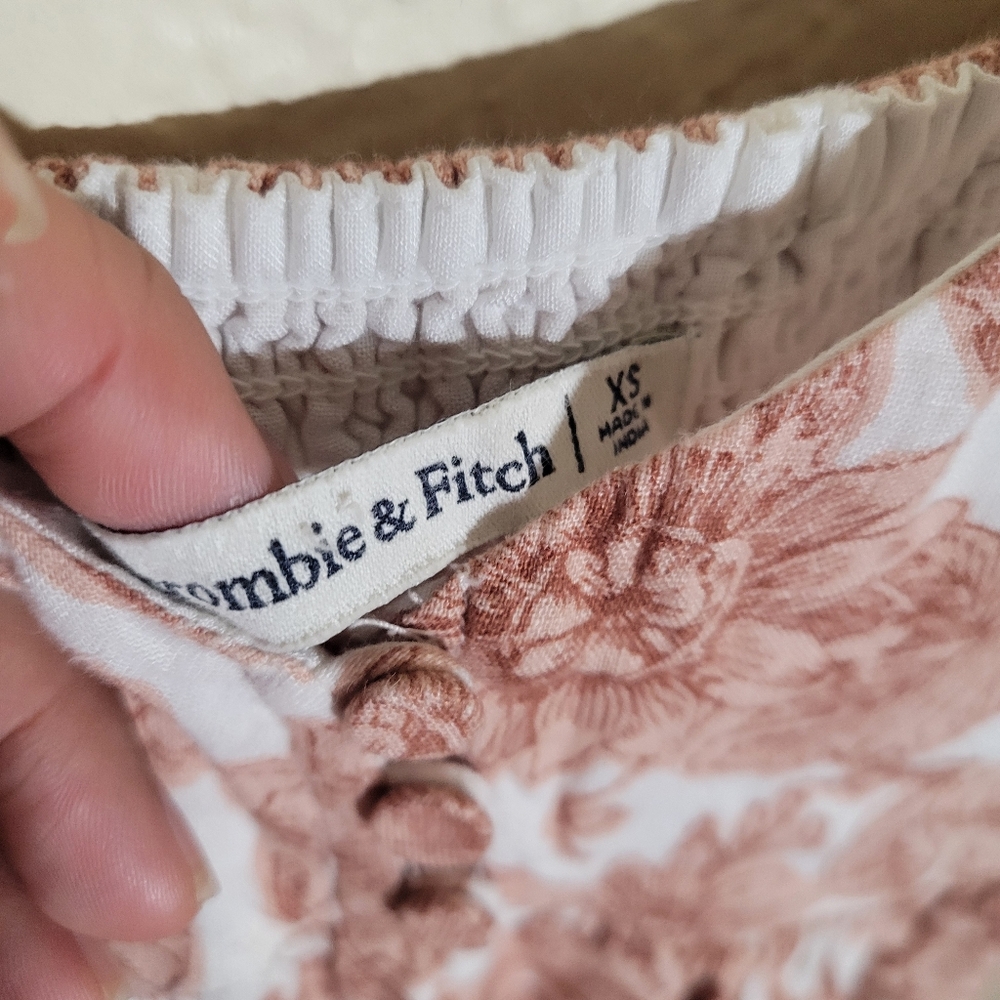 Abercrombie & Fitch | Floral Babydoll Mini Dress XS Linen Blend Bohemian Fairy - Picture 3 of 9